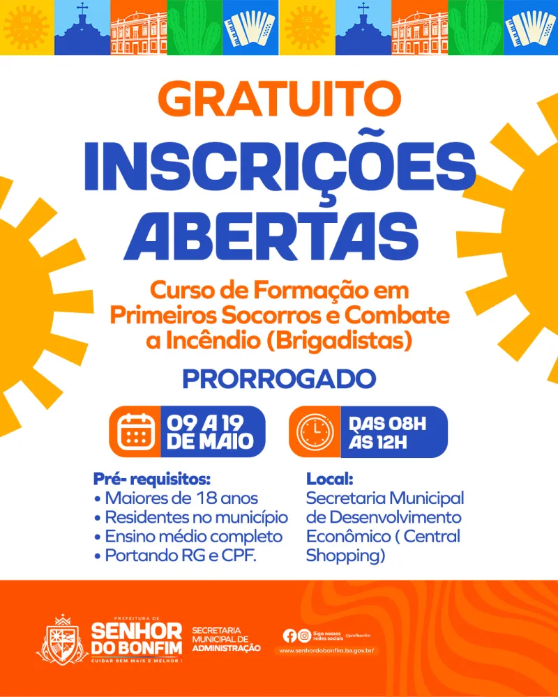 Prefeitura prorroga inscrições para Curso de Formação em Primeiros Socorros e Combate a Incêndio até segunda-feira (19)