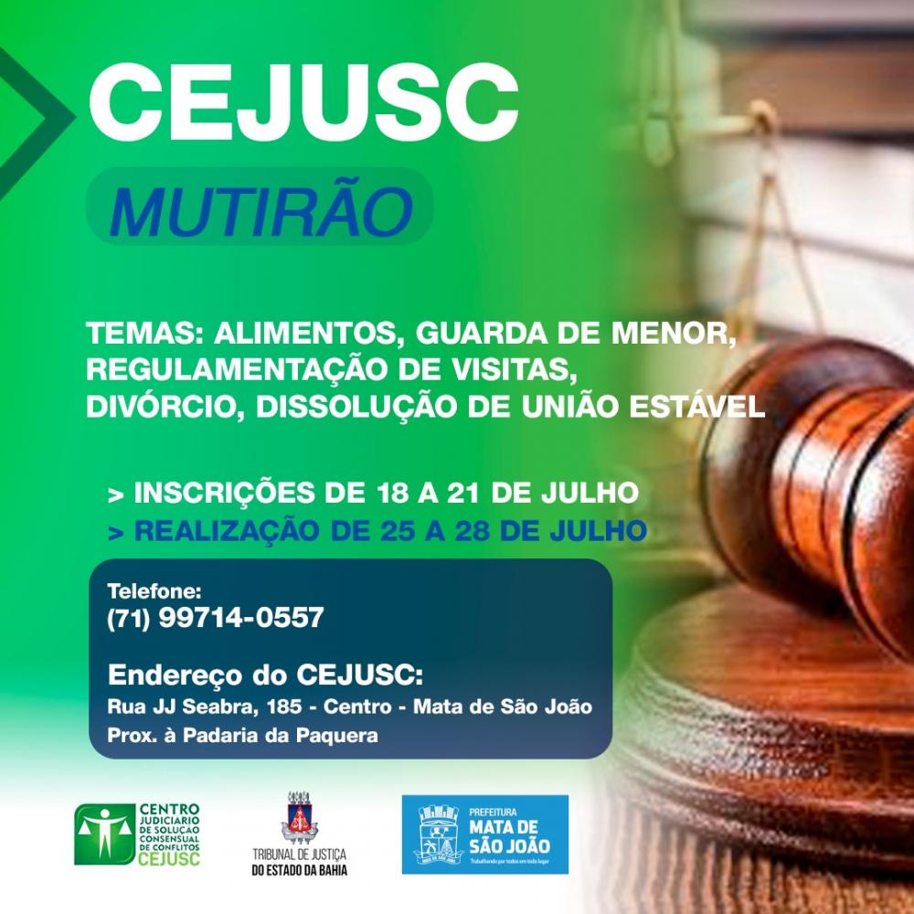 CEJUSC realizará mutirão de atendimentos de 25 a 28 de julho
