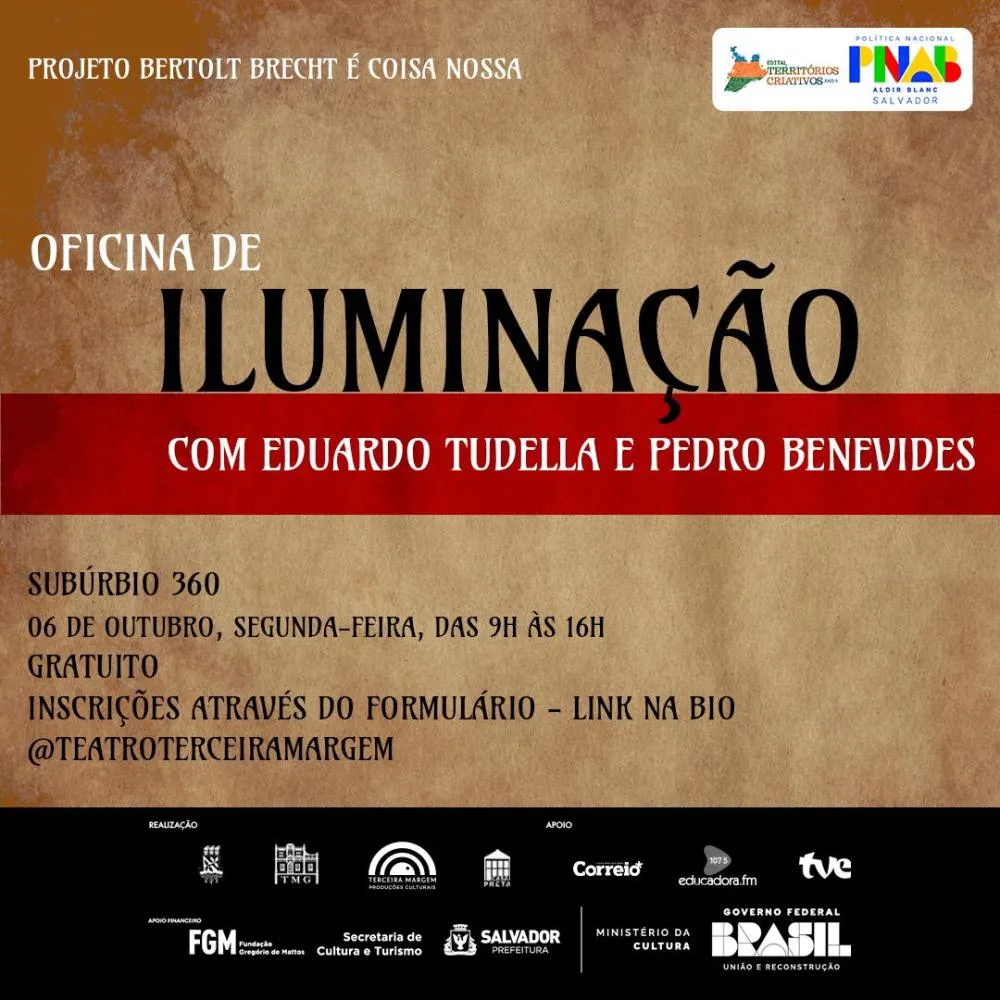 Inscrições gratuitas abertas para a Oficina de Iluminação com os professores da UFBA Eduardo Tudella e Pedro Benevides.