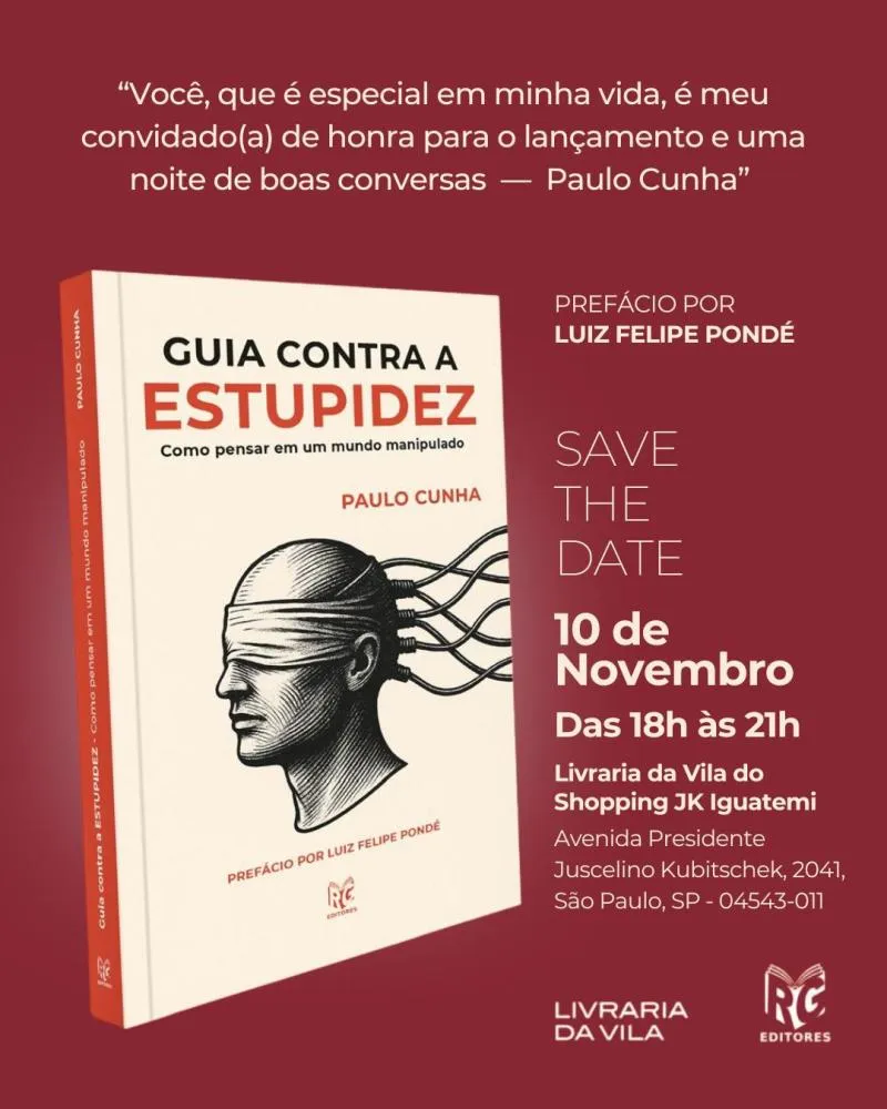 Paulo Cunha lança livro 'Guia Contra a Estupidez', obra que une filosofia, economia e comportamento