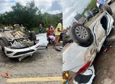 Carro que seguia para Retirolândia capota na BR-116 e deixa 5 feridos