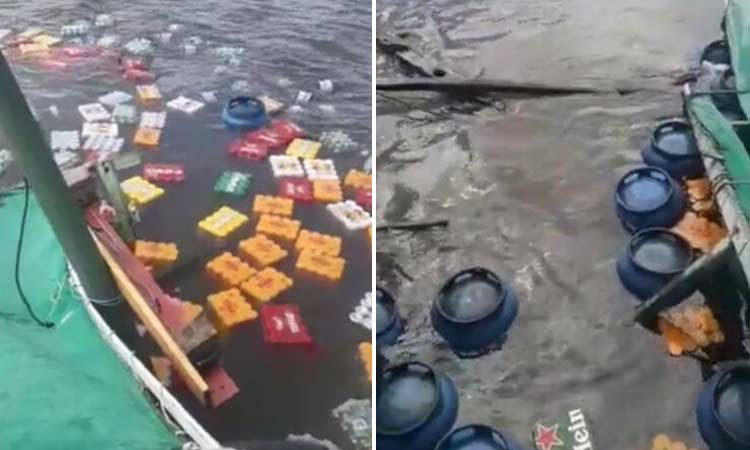 Barco carregado de cerveja e botijões de gás vira no mar em Boipeba