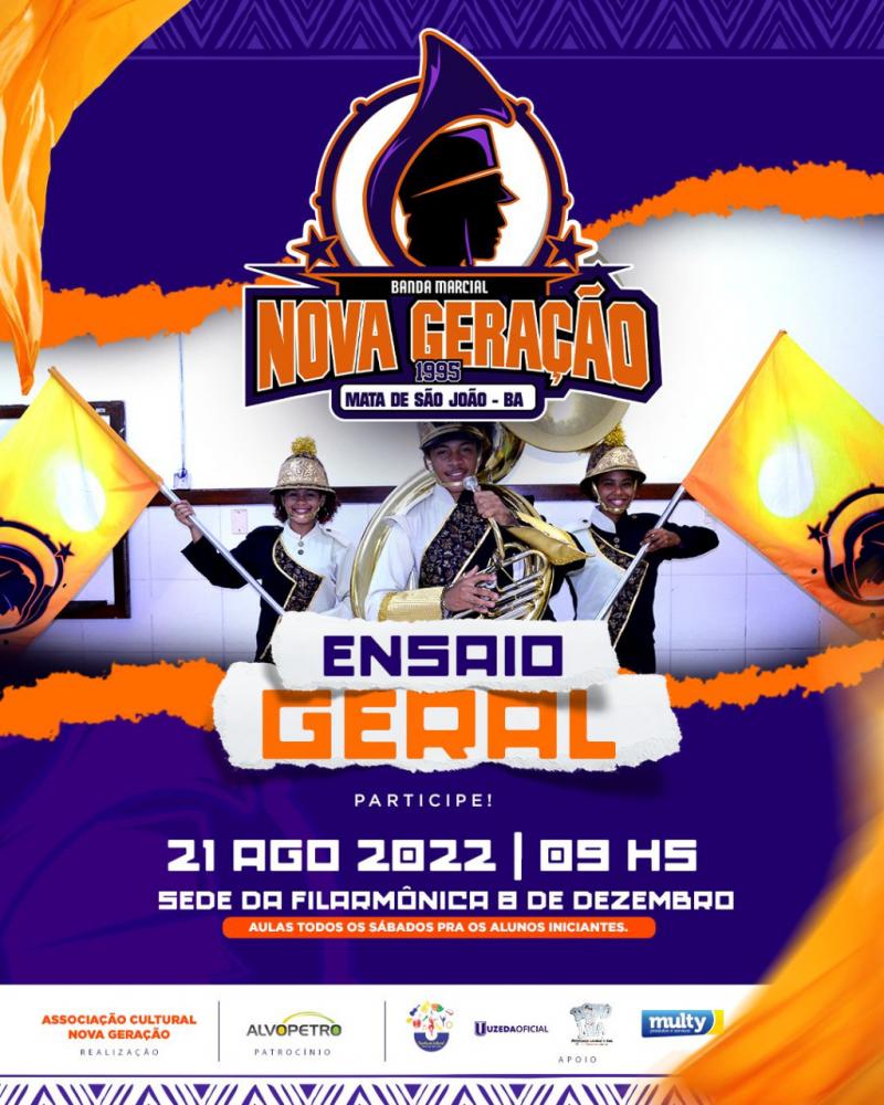 Banda Marcial Nova Geração promove ensaio geral próximo domingo (21)