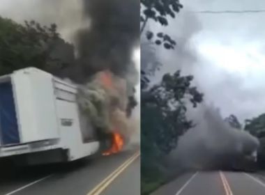 Ibirapitanga: Trio elétrico que seguia para micareta pega fogo na BR-101