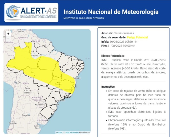Inmet emite alerta de chuvas intensas para Vitória da Conquista até a manhã desta quinta-feira (31)