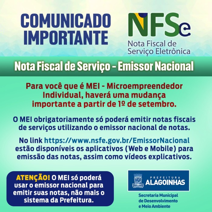 Prefeitura alerta MEIs sobre mudança na emissão de notas fiscais de serviços a partir de 1° de setembro