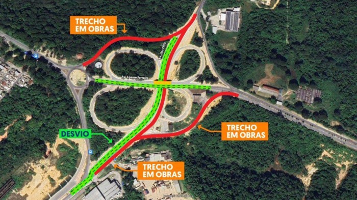 Governo do Amazonas alerta para desvio de tráfego de veículos no trevo da avenida Oitis, no Distrito Industrial II